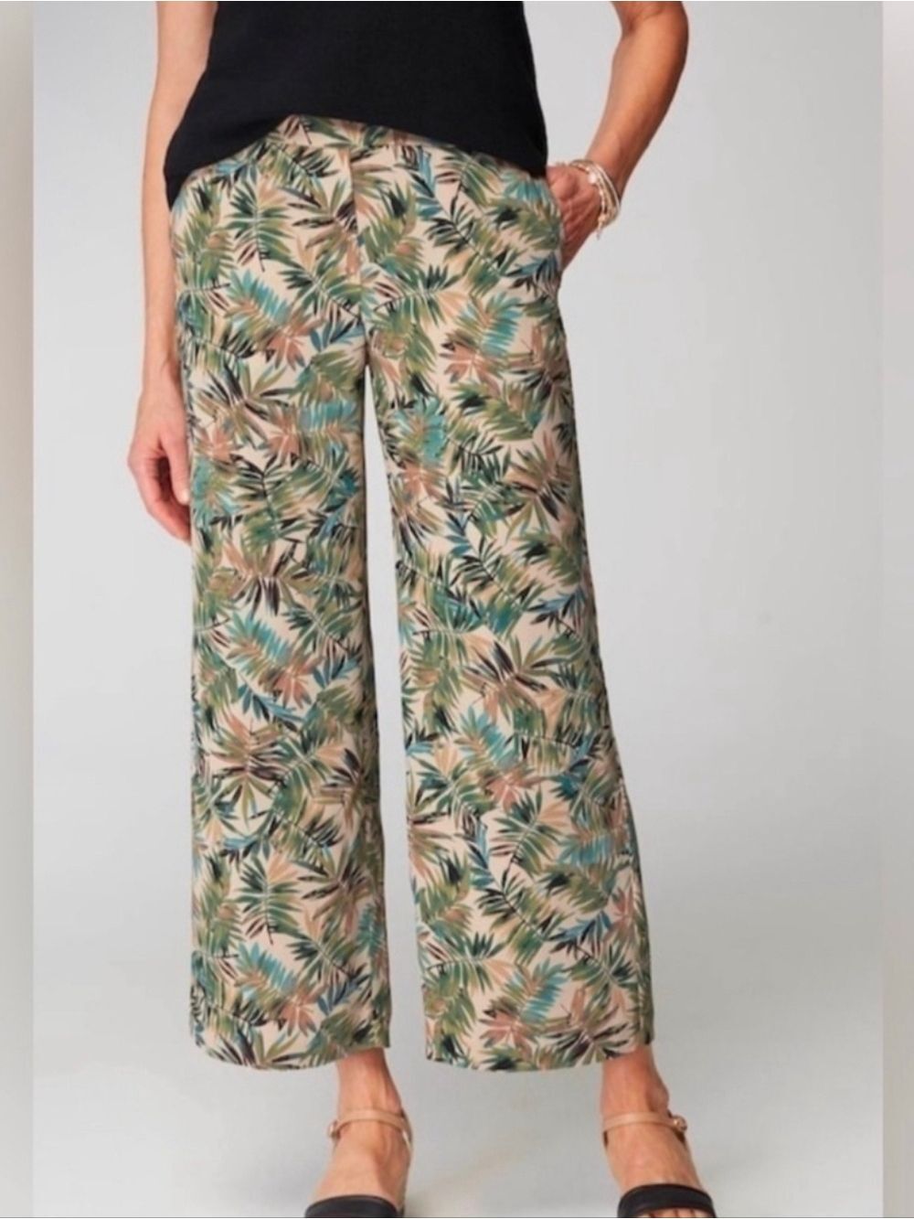 J. Jill Wearever Collection Palms Wide Leg Crop Pull On Pants Size 2X